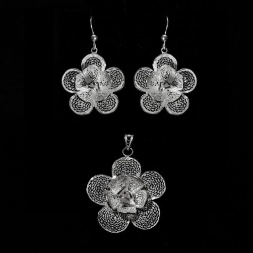 Handmade Set "Lily" Filigree Silver Jewelry from Cyprus