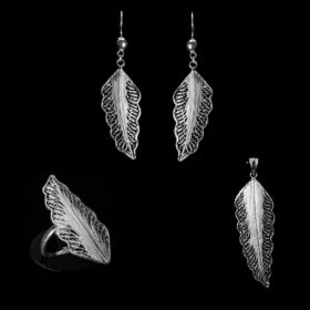 Handmade Set "Wing" Filigree Silver Jewelry from Cyprus