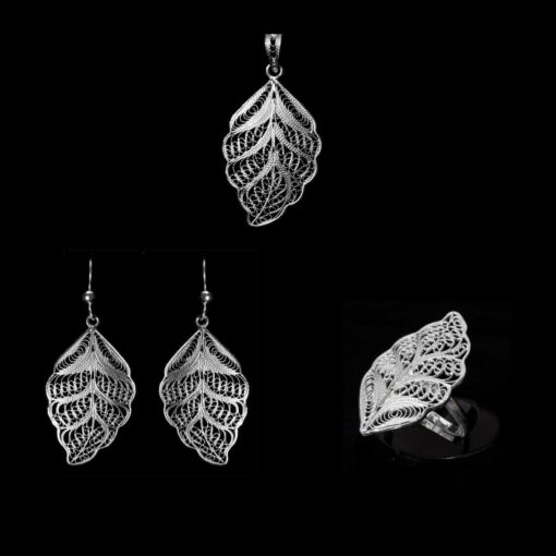Handmade Set "Riverleaf" Filigree Silver Jewelry from Cyprus