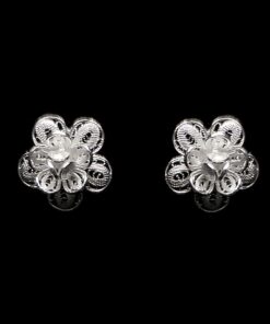 Handmade Stud Earrings "Gloxinia" Filigree Silver Jewelry from Cyprus