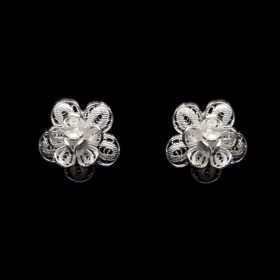 Handmade Stud Earrings "Gloxinia" Filigree Silver Jewelry from Cyprus