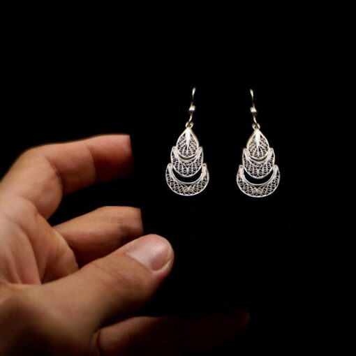 Handmade Earrings "Evolution" Filigree Silver Jewelry from Cyprus