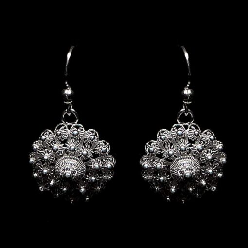 Handmade Earrings "Dahlia" Filigree Silver Jewelry from Cyprus