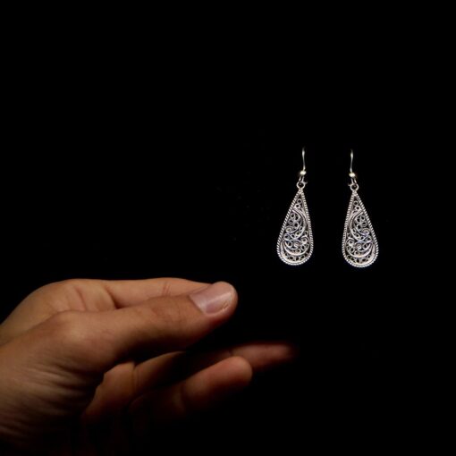 Handmade Earrings "Droplet" Filigree Silver Jewelry from Cyprus