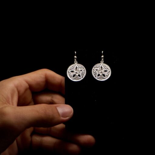 Handmade Earrings "Shiny Star" Filigree Silver Jewelry from Cyprus