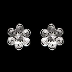 Handmade Stud Earrings "Chamomile" Filigree Silver Jewelry from Cyprus