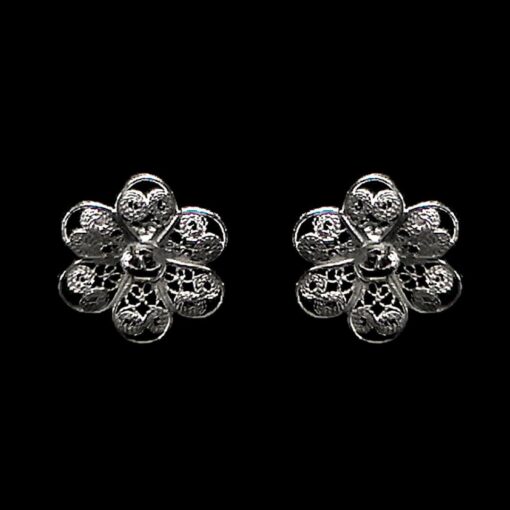 Handmade Stud Earrings "Hepatica" Filigree Silver Jewelry from Cyprus