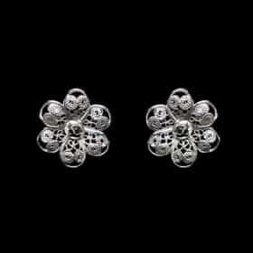 Handmade Stud Earrings "Hepatica" Filigree Silver Jewelry from Cyprus