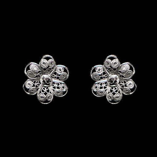 Handmade Stud Earrings "Hepatica" Filigree Silver Jewelry from Cyprus