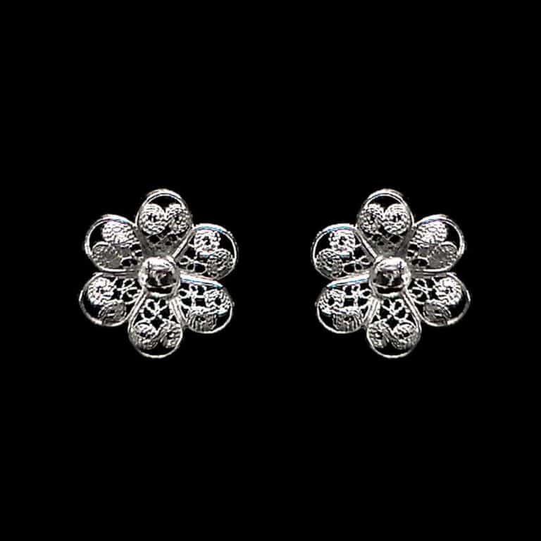 Handmade Stud Earrings "Hepatica" Filigree Silver Jewelry from Cyprus