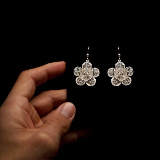 Handmade Earrings "Lily" Filigree Silver Jewelry from Cyprus