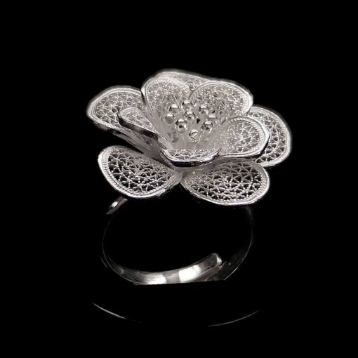 Handmade Ring "Petals" Filigree Silver Jewelry from Cyprus