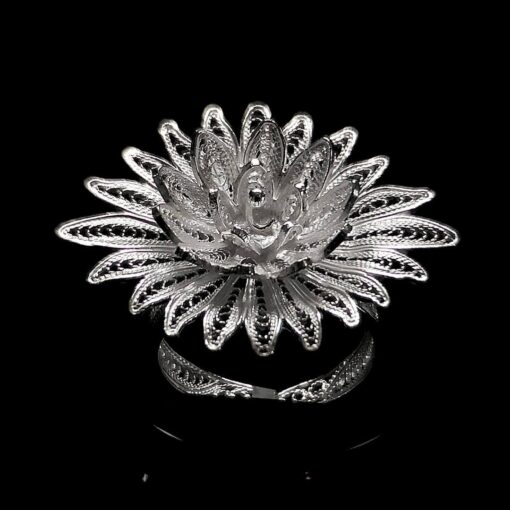 Handmade Ring "Cactus Flower" Filigree Silver Jewelry from Cyprus