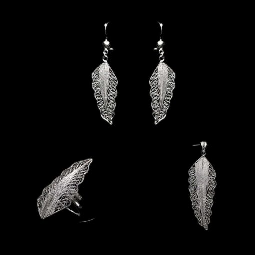 Handmade Set "Wing" Filigree Silver Jewelry from Cyprus