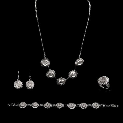 Handmade Set "Hellebore" Filigree Silver Jewelry from Cyprus