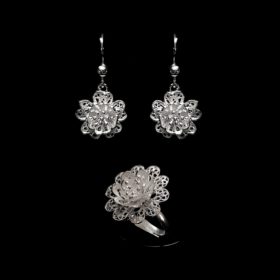 Handmade Set "Anemone" Filigree Silver Jewelry from Cyprus