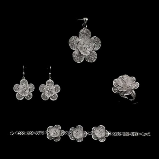 Handmade Set "Lily" Filigree Silver Jewelry from Cyprus