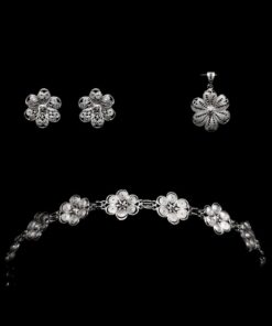 Handmade Set "Hepatica" Filigree Silver Jewelry from Cyprus