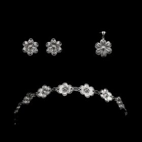 Handmade Set "Hepatica" Filigree Silver Jewelry from Cyprus