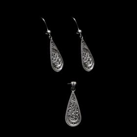 Handmade Set "Droplet" Filigree Silver Jewelry from Cyprus