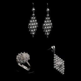 Handmade Set "Diamond" Filigree Silver Jewelry from Cyprus