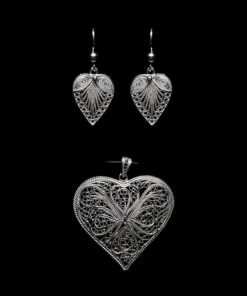 Handmade Set "Heart" Filigree Silver Jewelry from Cyprus