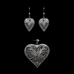 Handmade Set "Heart" Filigree Silver Jewelry from Cyprus