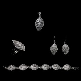 Handmade Set "Riverleaf" Filigree Silver Jewelry from Cyprus