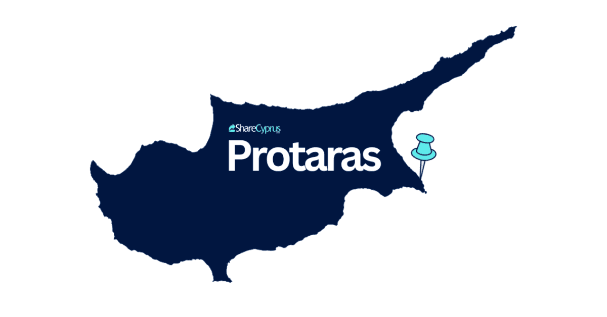 A map of Cyprus highlighting Protaras location