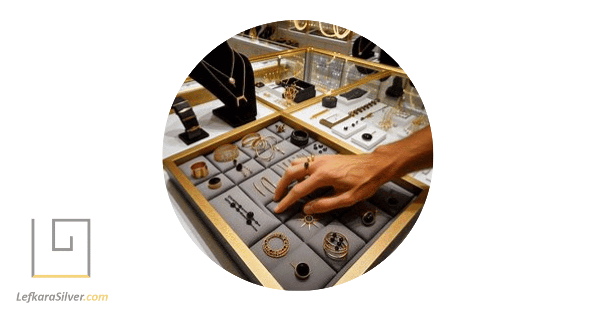 a person carefully selecting jewellery from a curated selection in a top Limassol store.