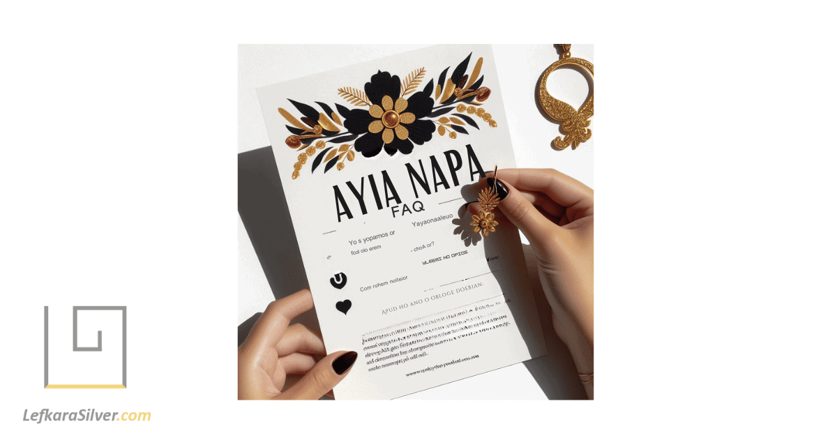 a person holding a piece of Ayia Napa jewellery and a FAQ sheet.