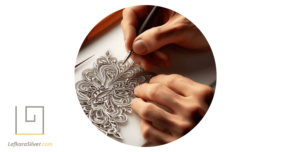 a skilled artisan delicately crafting a piece of Cyprus handmade filigree.