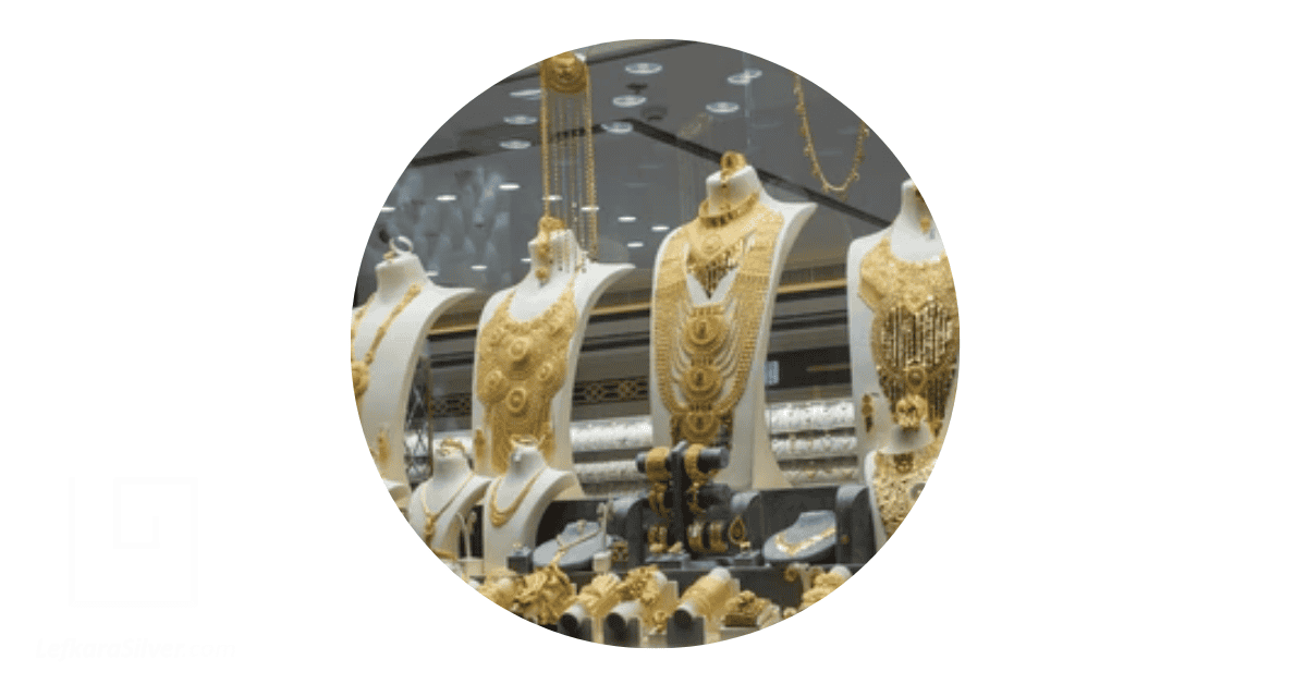 Luxury gold jewellery on display