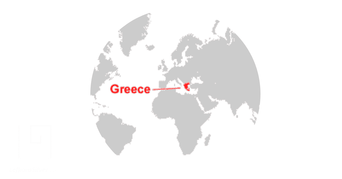 Greece's location highlighted on a map of the world