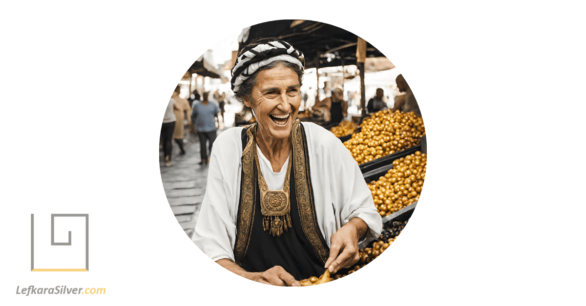 a stall owner in a Greek jewellery market.