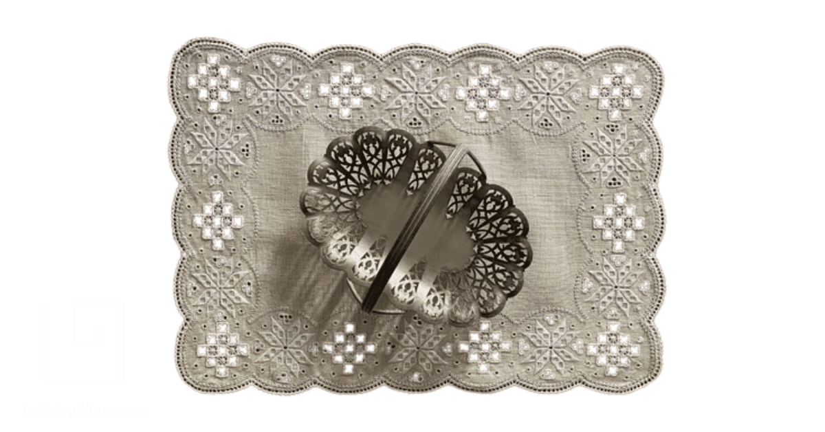 a tablecloth made with the Lefkara lace pattern