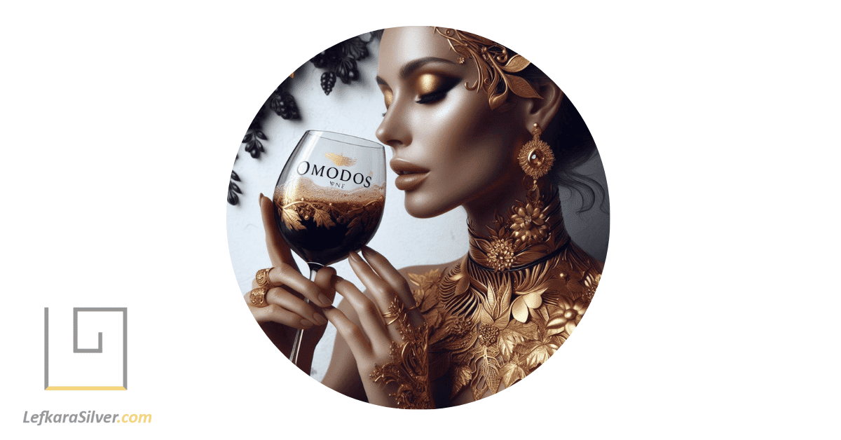 a person experiencing the tradition of Omodos wine, beyond just the jewellery.