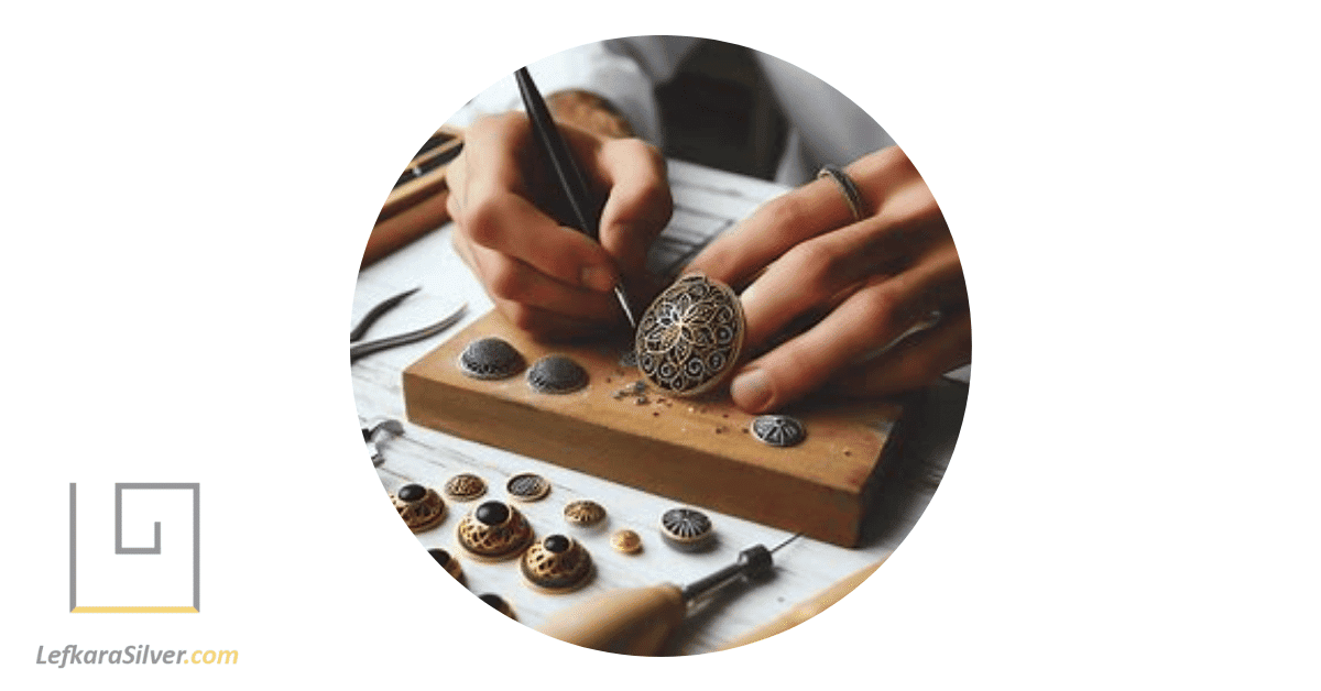 a craftsman meticulously crafting a piece of handmade Paralimni jewellery.