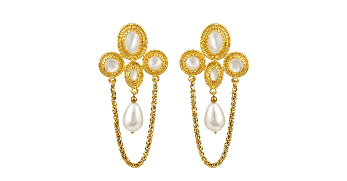 a pair of gold earrings that can be bought online from Paralimni