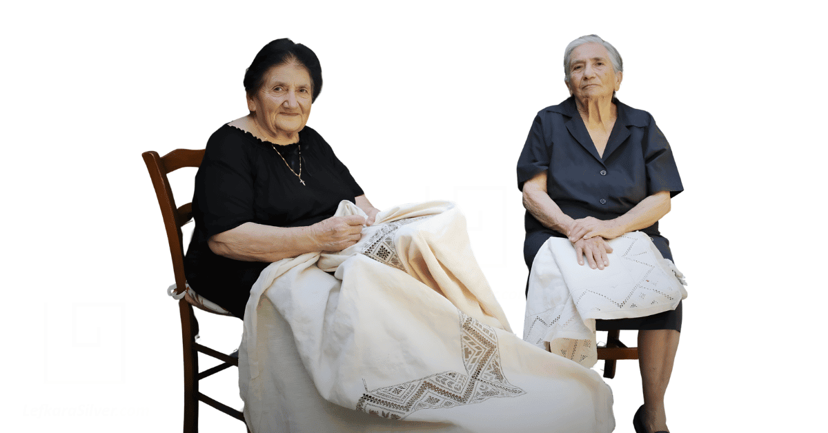 Two Cyprus women holding Lefkaratika.