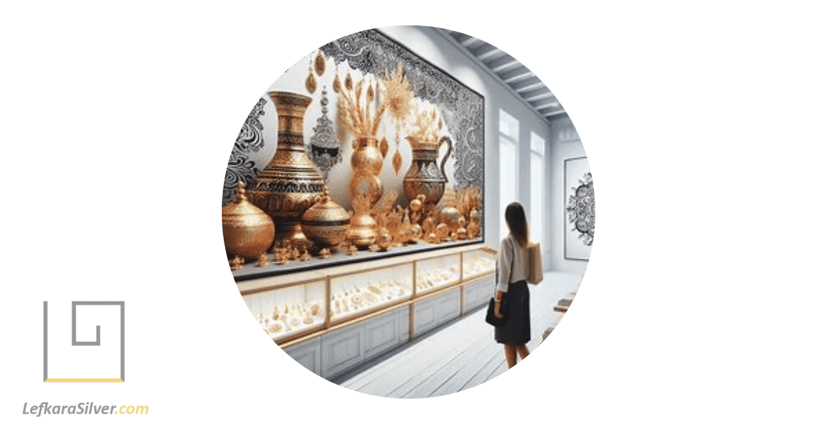 a customer admiring the beautiful handicraft jewelry in a Cypriot shop