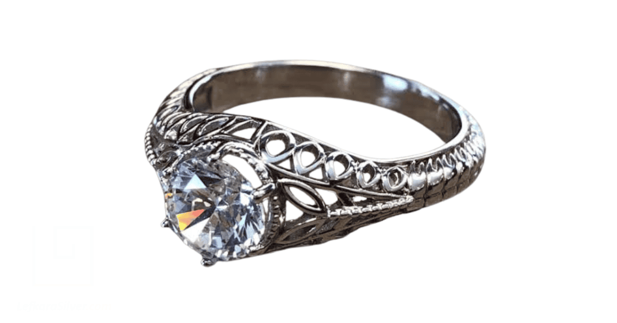 Silver filigree Engagement ring