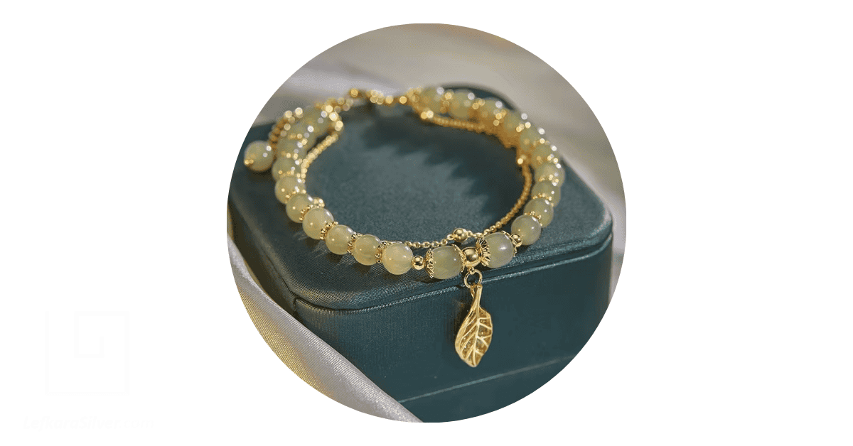 Classic Gold Filigree Lithium Beaded Bracelet Creative Green Gold Handmade Round Bracelet