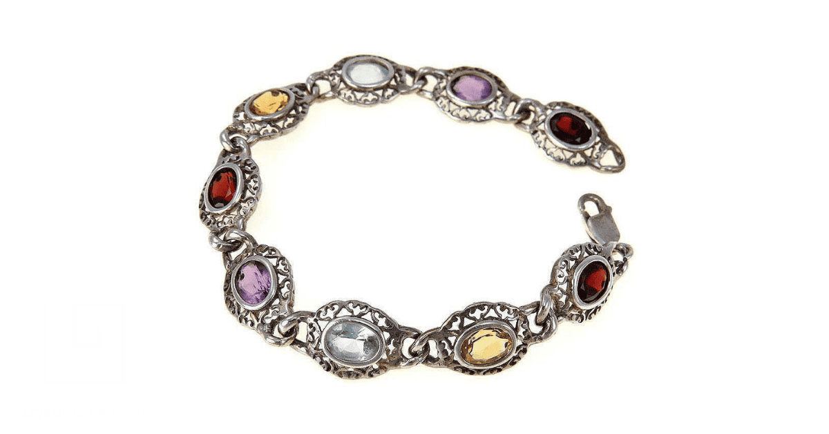 Vintage Sterling Silver Gemstone Filigree Bracelet