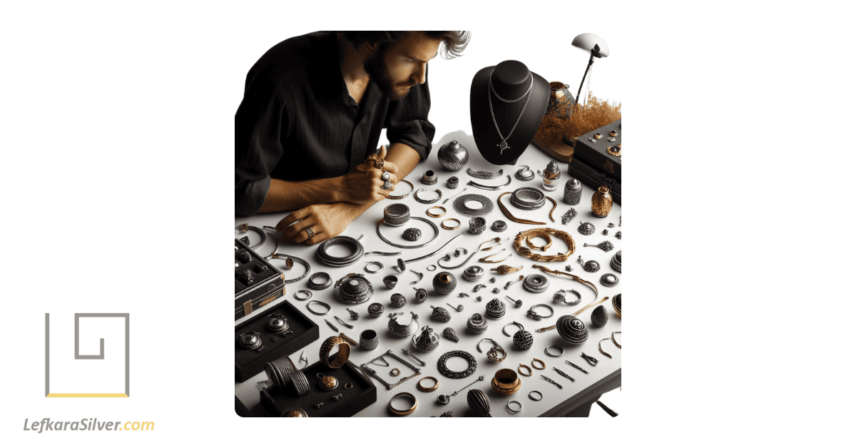 a person marveling at a collection of handcrafted fine silver jewelry pieces