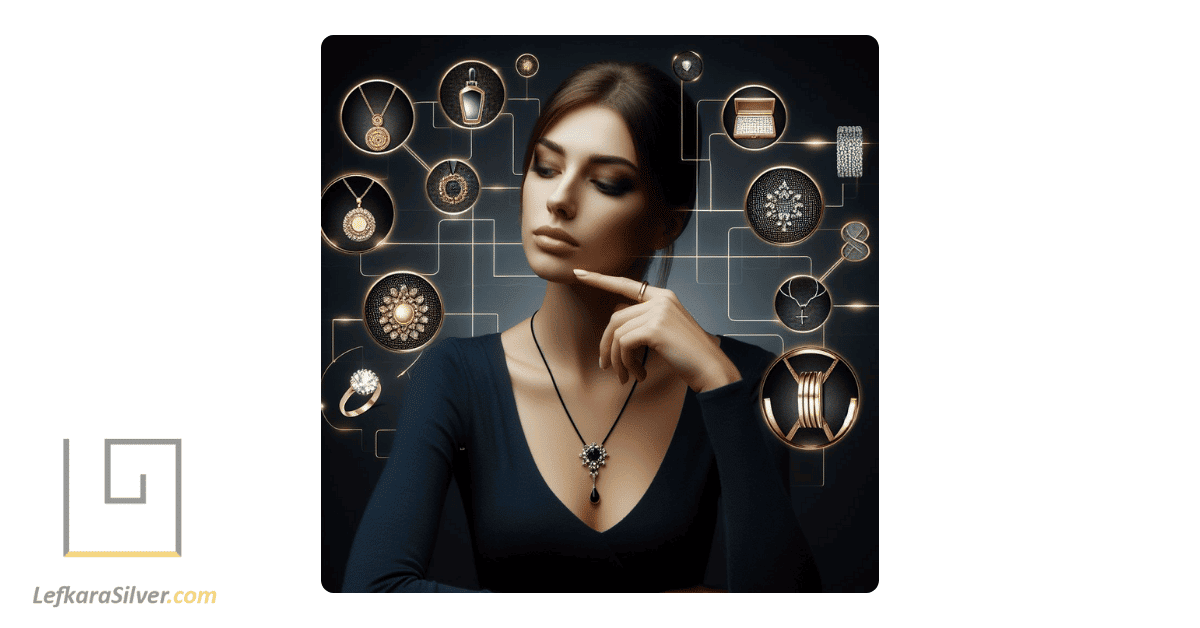 a person thoughtfully examining various types of silver necklace jewelry, indicative of common FAQs about silver necklace jewelry.