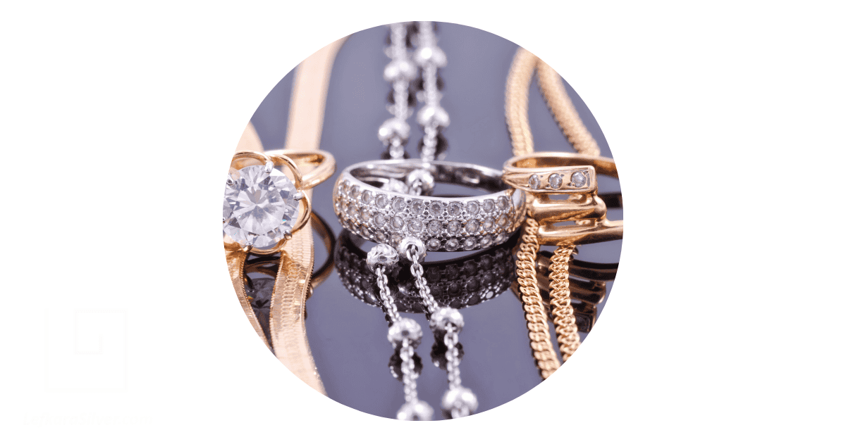 images of jewelry depicting the choice between silver or gold jewelry