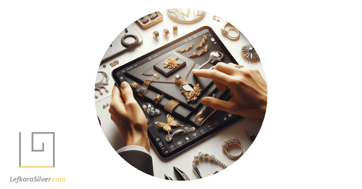 a person browsing through a digital catalogue from a top sterling silver wholesale jewelry provider.