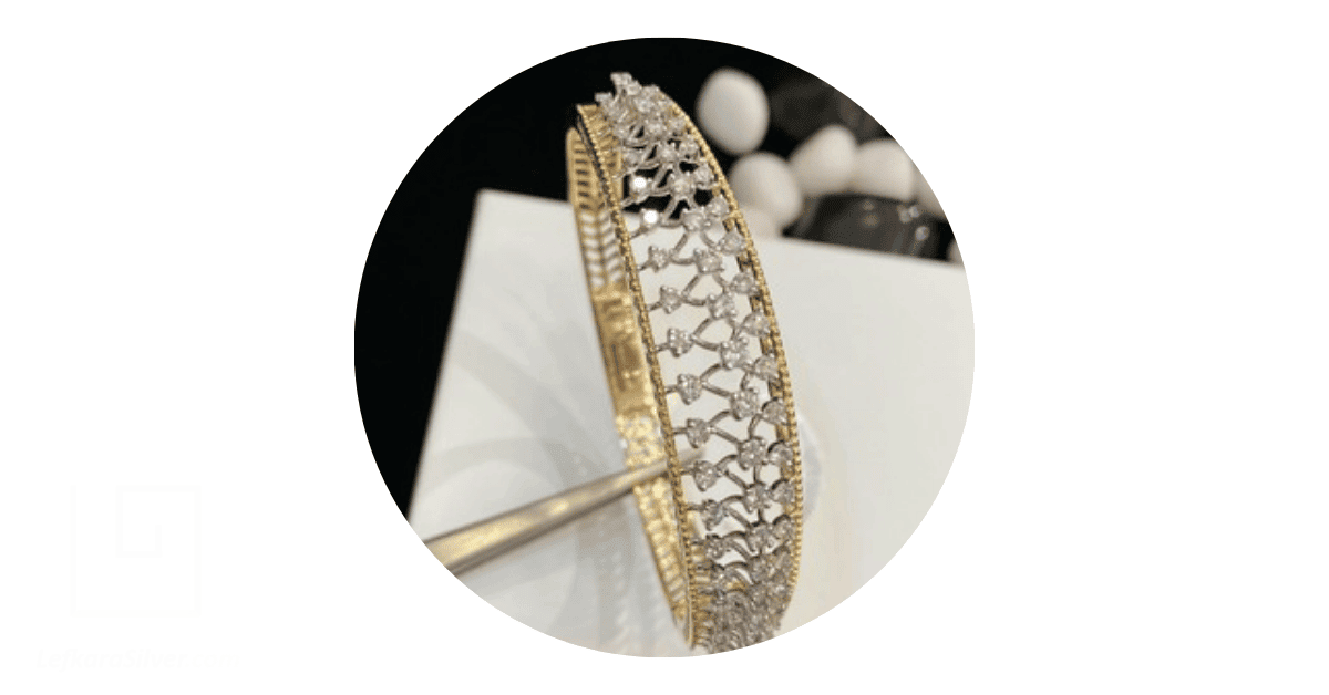 14k Gold Filigree Bangle Bracelet With Diamonds