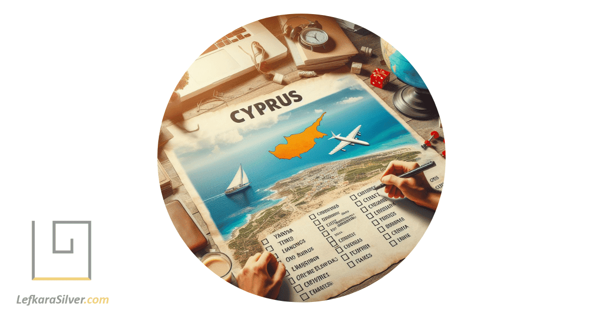 a person ticking off places on a large bucket list labeled 'Cyprus'.